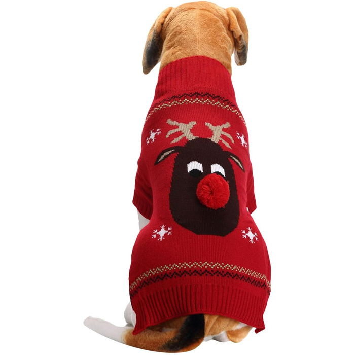Пуловер для собак на Різдво, кумедний пуловер для собак з мультфільмом оленя, Санти та сніжинками, теплий в'язаний пуловер для собак маленьких, середніх та великих порід, XXS- (110-Green, ) 110-Grün (XS, 111-Schwarz)