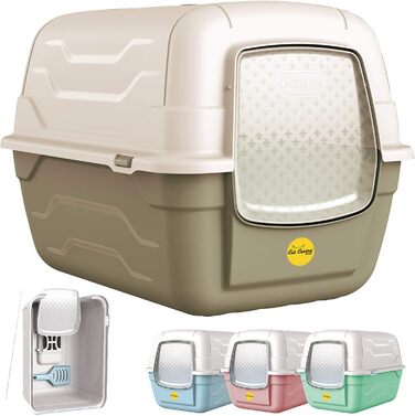 Туалет для котів Cat Centre з кришкою, лотком, дверцятами, совком та вугільним фільтром. Рожевий, 52x40x40 см / 55x40x40 см