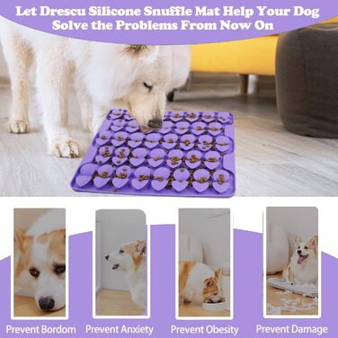 Силіконова килимок-нюхалка для собак середнього розміру, фіолетовий, для повільного годування, з присосками