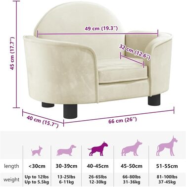 Крісло-ліжко для собак, м'яке ліжко для тварин, лежанка для маленьких собак та котів, оксамит, кремовий колір