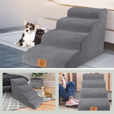 Сходинки для собак та котів 4 сходинки, 50 см, сірі. Зручні та миючі сходинки для тварин з антиковзким покриттям. Підійдуть для софи та ліжка.