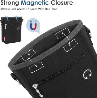 Лекарства для собак з магнітною застібкою, сумка для дресирування собак з знімною внутрішньою кишеню, багатофункціональна сумка для ласощів для собак зі змінним дозатором відходів, сіра (чорна)