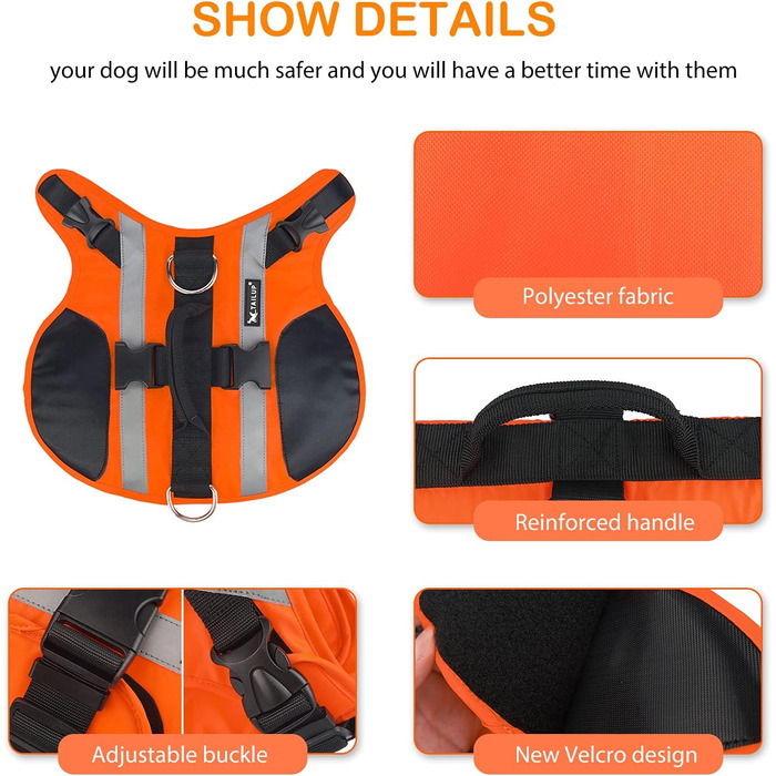 PETCUTE Жилет рятувальний для собак, регульований, з ручкою та світловідбиваючими елементами, для басейну, човнів, каное. Підходить для малих, середніх та великих собак