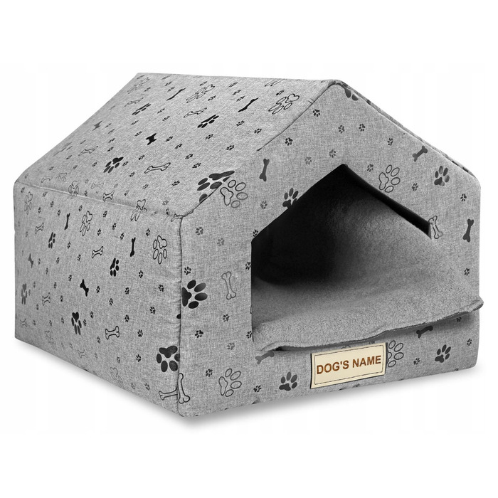 Будиночок-лежанка для собак та котів, сірий, з іменем у власника, 50x40 см