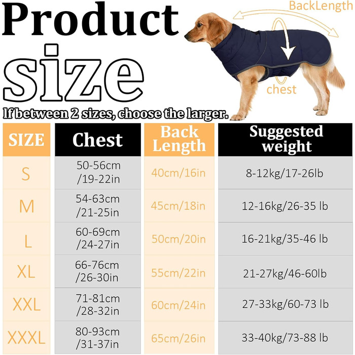 Водонепроникна тепла куртка для собак SilverChry, зручний нашийник, відбивачі, флісова підкладка, для великих собак, тепла та комфортна в холодну погоду, для дому та на вулицю