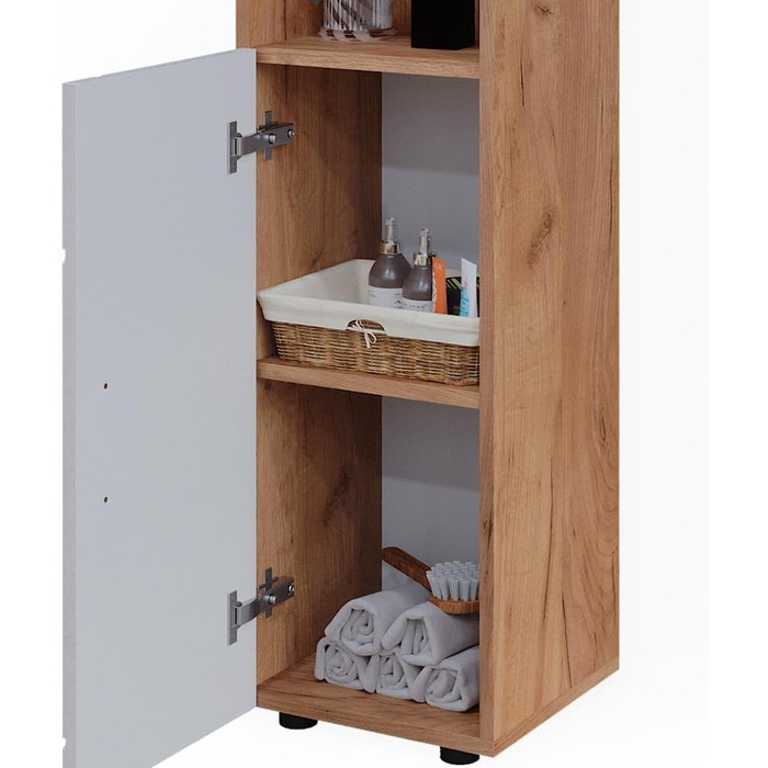 Високий шафа Vicco Irma для ванної, 30x95 см, білий глянець/дуб Goldkraft