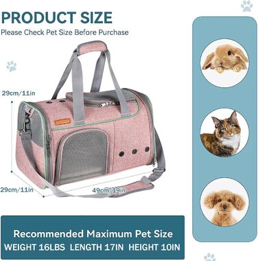 Транспортна переноска для котів середніх та маленьких порід (до 7,3 кг), м'яка, складна, для подорожей та авіаперельотів
