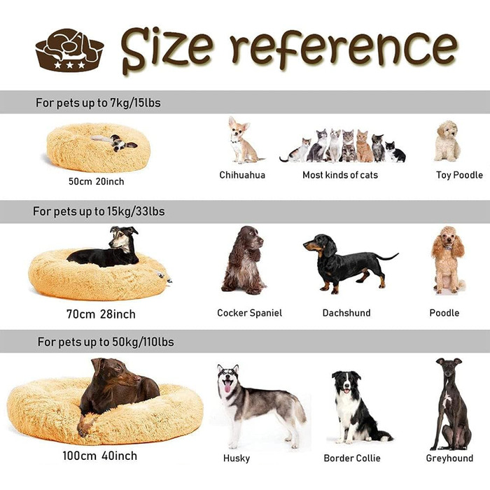 Кругле ліжко для собак та котів Chickw1, тепле м'яке ліжко-подушка Donut, миється, не слизьке, для маленьких, середніх та великих собак (світло-сірий, 80 см)