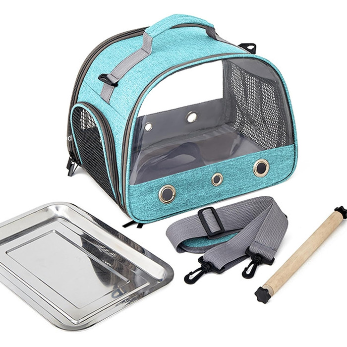 Транспортна сумка для птахів Vogel з підставкою та металевим підносом, переноска для папуг, рюкзак для птахів з дерев'яною ручкою, переносна клітка для малих птахів, блакитна