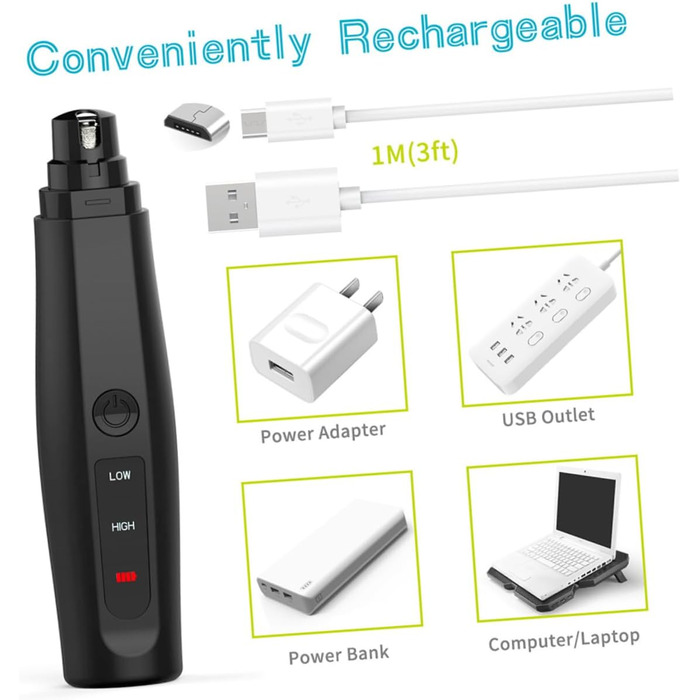 Електричний триммер для когтів домашніх тварин HEMOTON - для собак та котів. Безпечний та зручний у використанні. Чорний колір