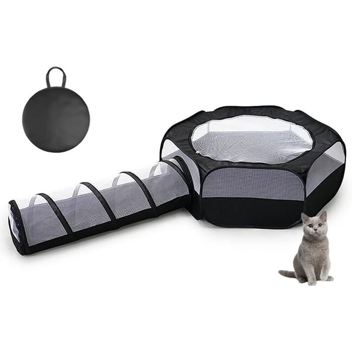 Туннель-іграшка для котів та цуценят, розкладний, чорний