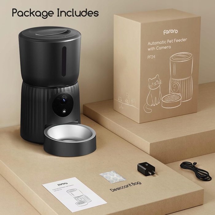 Автоматичний годувальник Faroro для котів та собак з камерою 1080P, WiFi, об'ємом 4 л, керування через додаток, чорний