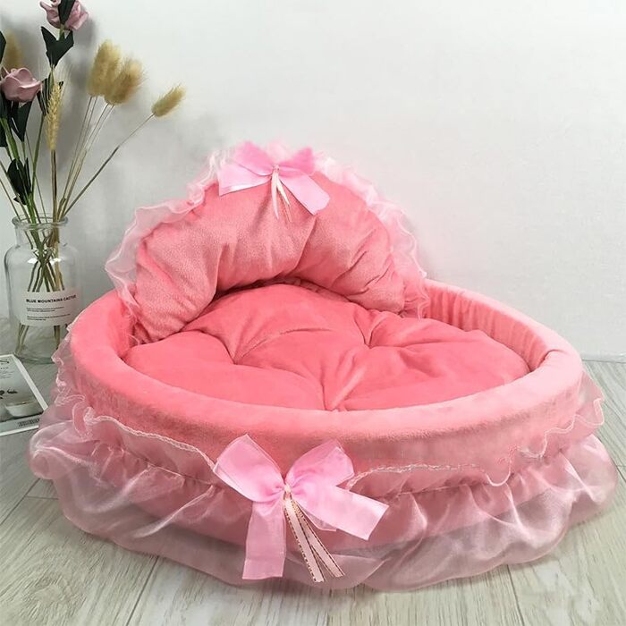 Крісло-лежанка для собак та котів Pistro Rosa Prinzessin - зручне, знімне, з антиковзною основою та мереживом
