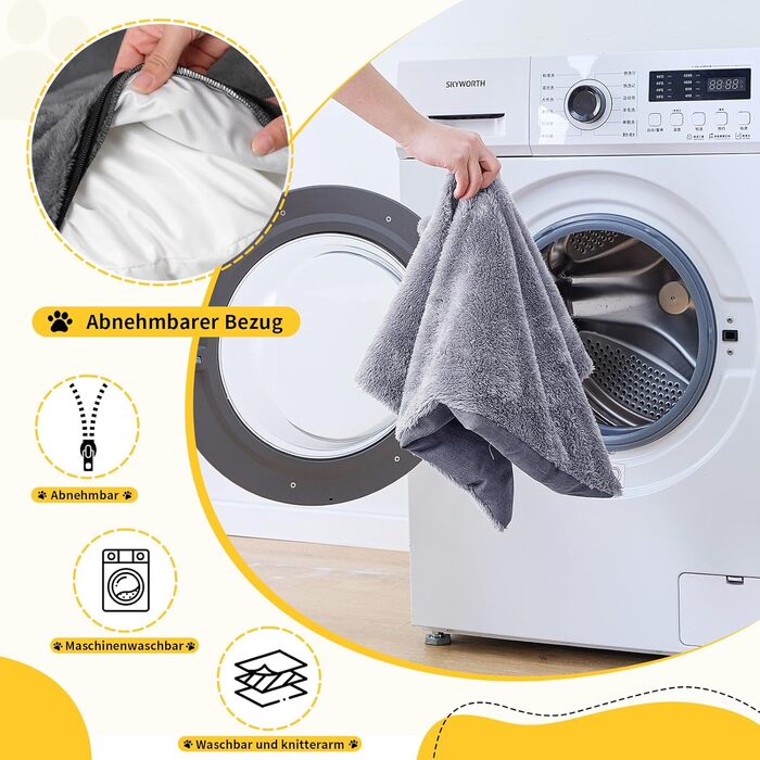 Ортопедичне ліжко для собак маленьких та середніх порід, 52x41x16 см, м'яке та зручне, кошик для собак з високим бортиком, знімний та пральний чохол, неслизьке, світло-сірий, для дому та авто