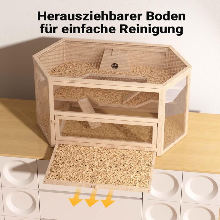 Клітка для тварин Wiltec 3-ярусна, 600x400x800 мм, дерев'яна, з відкидним дахом та оглядовим вікном, для мишей, хом'яків (116x60x59 см)