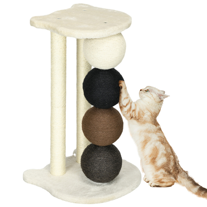 PawHut Cat Tree з великими сизалевими кулями Ø15 см, Stable Cat Tree до 30 кг, платформа бежева, 38 x 38 x 64 см