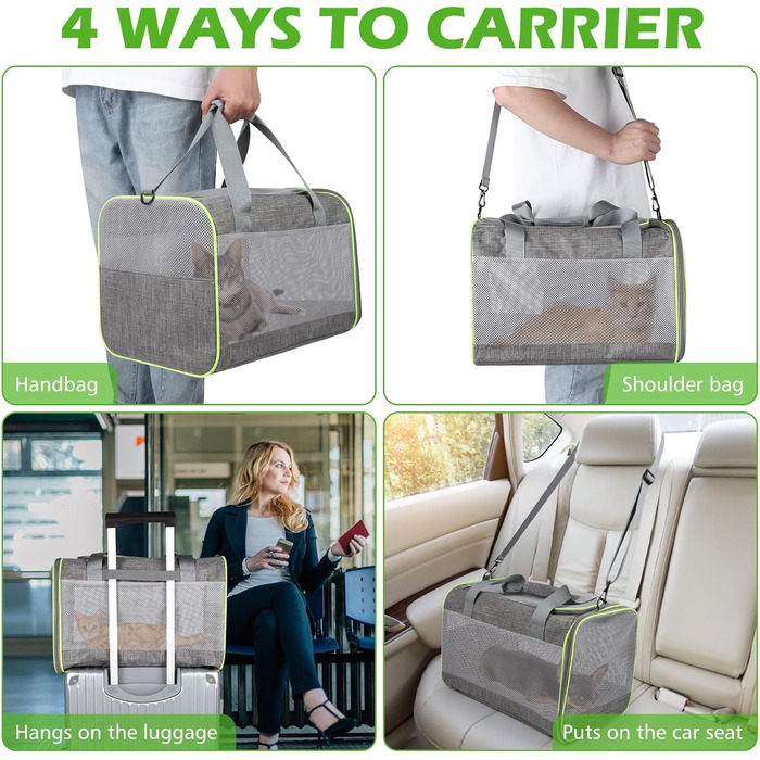 Транспортний бокс для котів Lannvan, до 6,5 кг, складний, з підстилкою, для собак та котів, дихаючий, для подорожей, авто, до ветеринара (45x30x30 см, сірий)