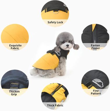 PETCUTE Зимовий одяг для собак, тепла водонепроникна куртка для маленьких, середніх та великих собак, одяг для домашніх тварин з отвором для повідка, ідеально підходить для зими, осені та весни (XL, жовтий)