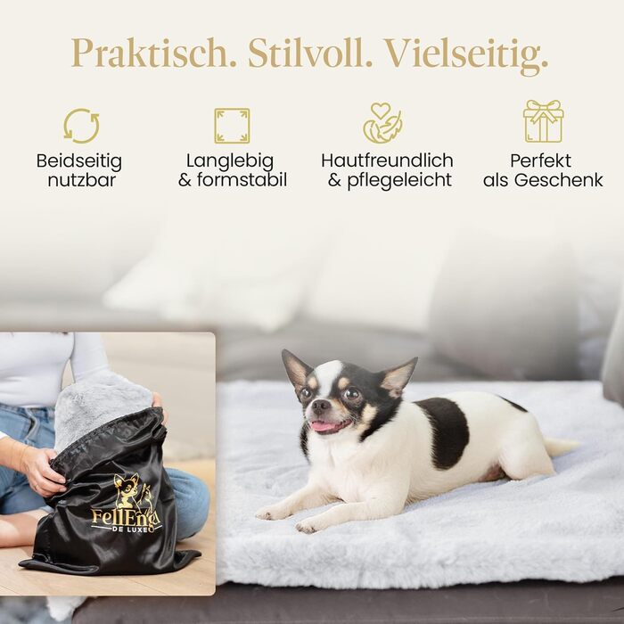 Плед для собак FellEngel de luxe® Premium, 100x70 см, веб-плюш, для собак та котів, собача лежанка, плед для тварин, ідеально для авто, дивана, прання (Cashmere Gray)