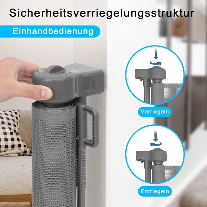 Захист для сходів з замком, розтяжне захисне ворота для дітей та собак, ширина 150 см, висота 83 см, сірий