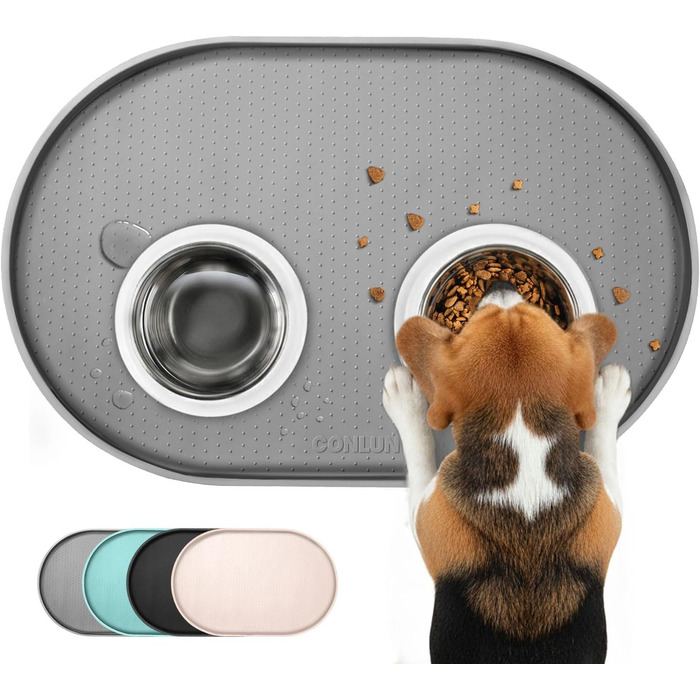 Підставка для годівлі собак та котів Conlun, 60x40 см, сіра, з високими бортиками, BPA-Free силікон