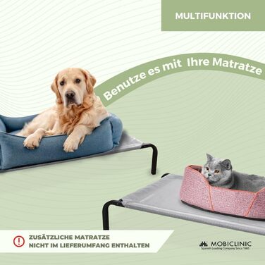 Mobiclinic® Cleo: Підвищене собаче ліжко, сіре, 122x71x21 см. Ізольоване, для внутрішнього та зовнішнього використання, міцне, легко миється, без інструментів, до 60 кг