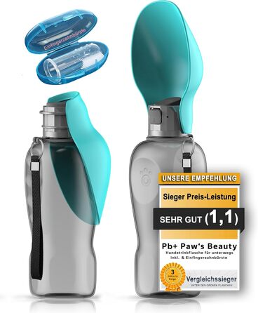 Набір з 2-х: велика складана пляшка для води для собак + щітка для зубів | Пляшка для собак 800 мл | Без витоку