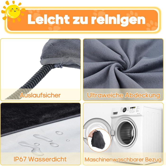 Електричний килимок для тварин 45x70 см - нагрівальний килимок для собак та котів з 9 температурними режимами (35–55℃) та таймером, бісостійкий кабель 1.8 м, 2 знімні чохли