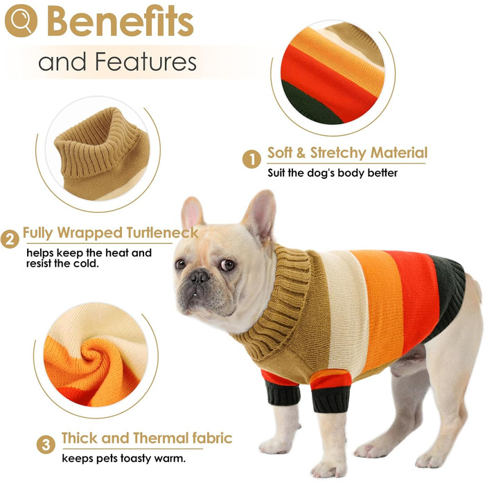 Теплий зимовий пуловер для собак AOFITEE для маленьких порід, пуловер на Новий Рік, в'язаний, з коміром-горловиною (Колір: Коричневий, Розмір: S)
