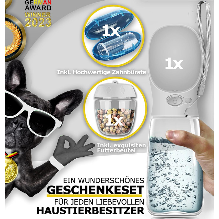Набір з 2 шт. туристичних пляшок для собак з щіткою | Пляшка для собак 550 мл, вища якість, не протікає | Для подорожей