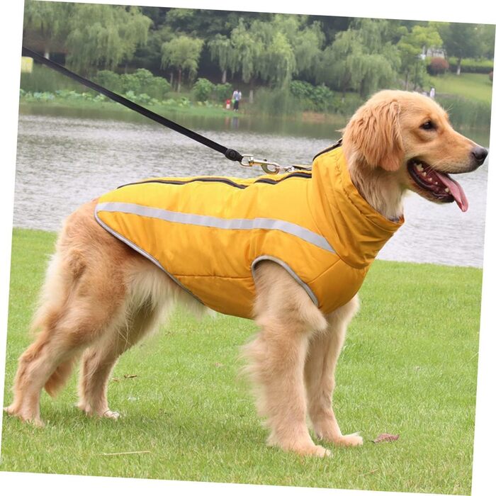 Водонепроникний дощовик для собак MERRYHAPY з флісовою підкладкою та світловідбиваючими смугами, жовтий, 50x60 см