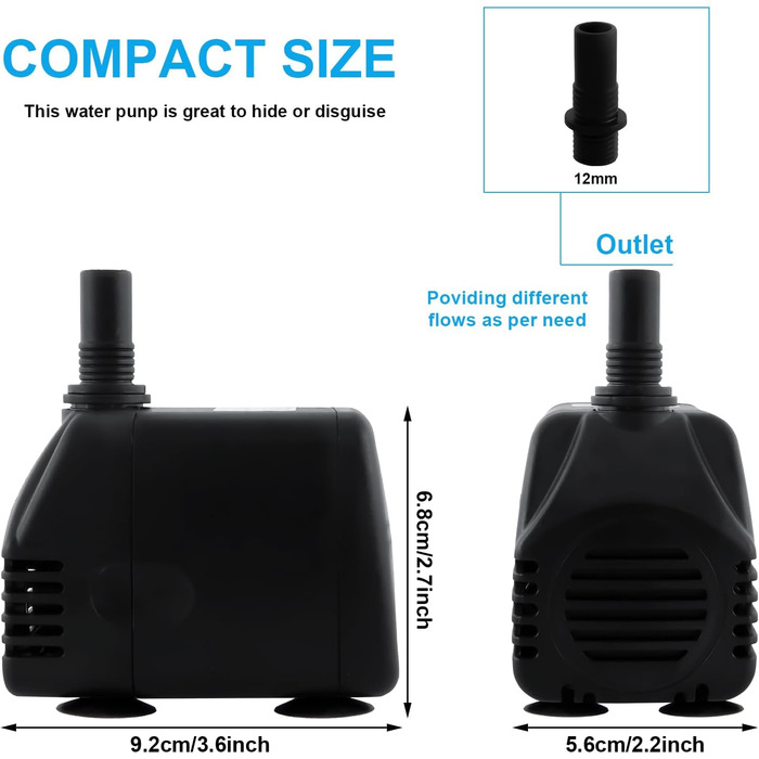 Погружний насос для ставка/акваріума Wasserpumpe 1800 л/год, 3 насадки (13/16/19 мм), 20 Вт