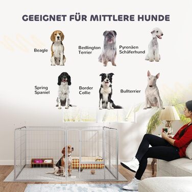 PawHut Вольєр для цуценят з 8 панелей, вольєр для собак на відкритому повітрі, захисний тент, 100 см, для собак, котів, цуценят