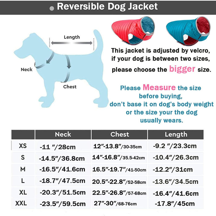 Зимова куртка для собак - тепла, водонепроникна жилетка з наповнювачем, світловідбиваюча, для осені/зими (XL, червоний + синій)