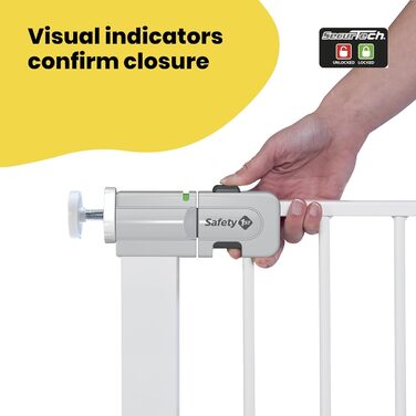 Ворота захисні Safety 1st Auto Close, Treppenschutzgitter без свердління, 73–80 см (розширюється до 136 см), автоматичне закривання, відкривання однією рукою, двостороння фіксація, білий (SecureTech)