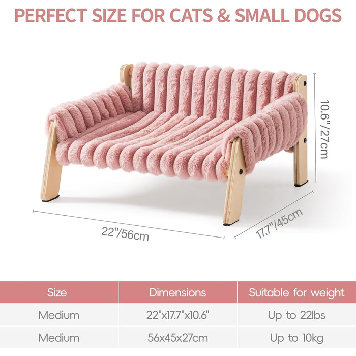 М'яке ліжко для котів EWOOFUN - велике, стабільне, знімне, 56x45 см (Рожевий, M)