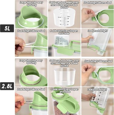 Контейнер для корму для собак, 3L/5L, BPA-free, з дозатором, зелений