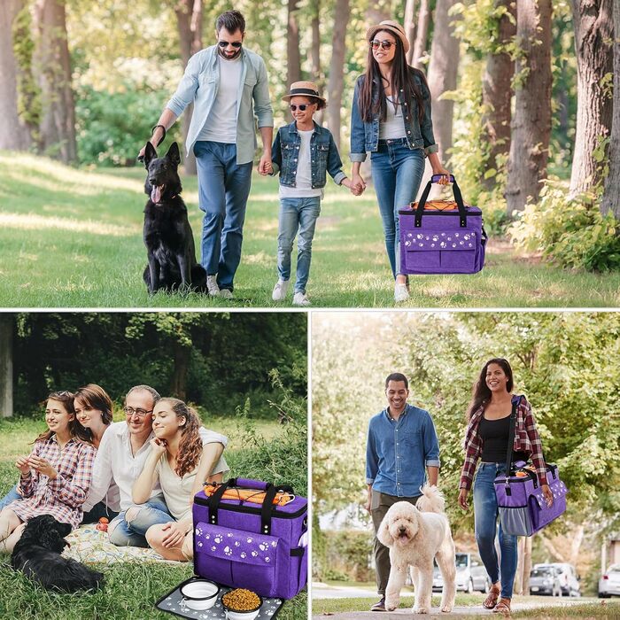 CLAWIST Сумка для собак, переноска для подорожей, XL, фіолетова. З контейнерами для корму та мисками. Відповідає вимогам авіакомпаній