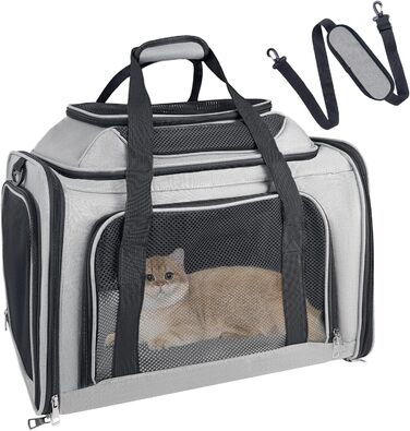 TOFFCAEA Транспортна сумка для кота/собаки, переноска для собак, складана переноска для котів, портативна, 6 кг, для середніх собак та котів (Сірий, 43 x 28 x 28 см)