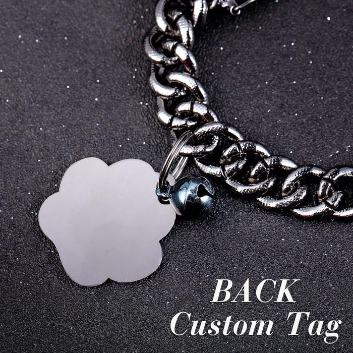 Нашийник для котів Hillban з діамантовою інкрустацією, блискучий, металевий з надійним замком, з кулоном у вигляді лапки та ID-біркою, дзвіночком, аксесуари (20,3 см, сталь, чорний, фіолетовий, 25,4 см)