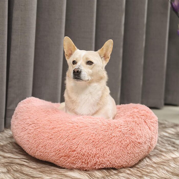 М'яке ліжко для собак та котів Doughnut Ø70см, рожеве. Зручне, неслизьке, для цуценят та великих, середніх та маленьких собак (до 17.5кг). Легко миється.