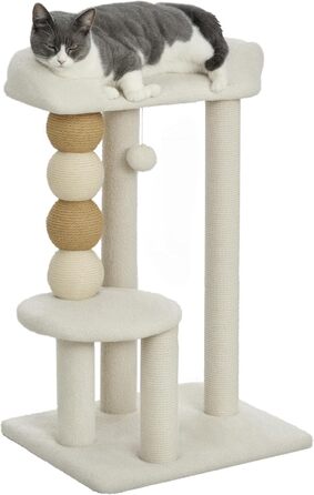 Кігтеточка PawHut для котів, 76 см, з платформою, кулькою та стійкою з джуту, бежева