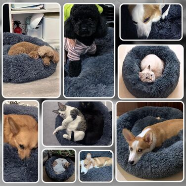 М'яке ліжко для собак та котів, корзина для собак, миється, подушка для собак 70 см, кругла ліжко для собак з плюшу, ліжко для собак та котів, для маленьких, середніх та великих собак, темно-сірий, 70 x 70 x 20 см