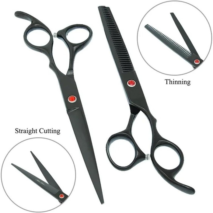 Професійний набір ножиць для грумінгу собак та котів 5 в 1: прямі, вигнуті, розріджуючі ножиці та гребінець для догляду за шерстю