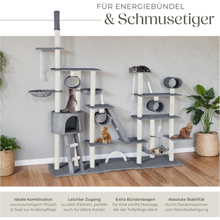 Драбина-кіготь Tectake Snooky | Ігровий центр для котів з багатоярусною драбиною та будиночком | Сірий колір, артикул 403917