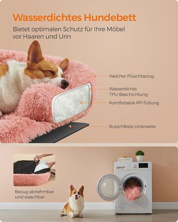 Лежак для собак Feandrea FluffyHug L, плюшевий, 95x85x16 см, рожевий, килимок-декор та захист для дивану