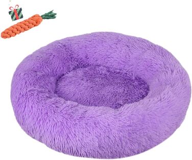 Кругла лежанка для собак Chickwin з м'якого плюшу, коврик для котів, антиковзаюча база, лежанка-пончик, 80 см, фіолетовий