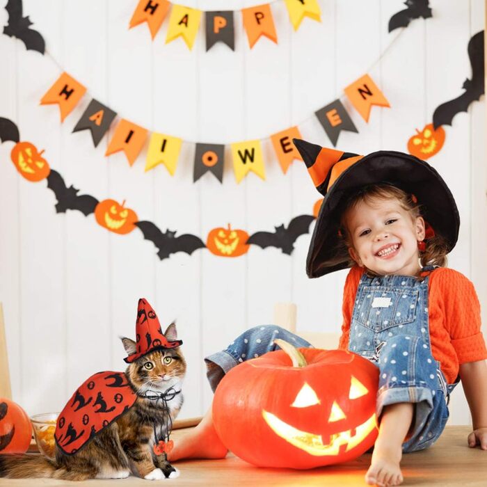 Костюм для собак на Хелловін POPETPOP – костюм чарівника для домашніх тварин, мантия з капелюшком відьми, для цуценят та котів, костюм на Хелловін