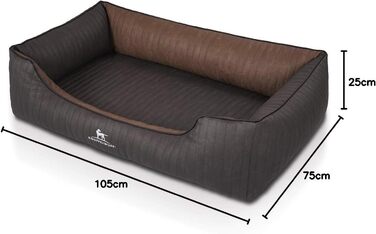 Ортопедичне собаче ліжко Knuffelwuff Outback XXL (120x85 см) з штучної шкіри - знімний чохол, легко мити, для великих, середніх та малих собак (Чорний/Коричневий)