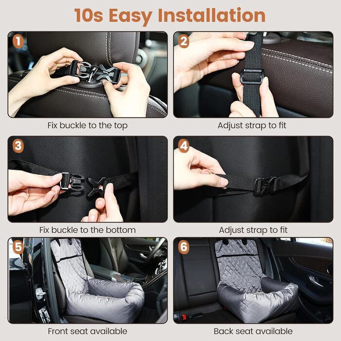 Крісло-підвищення для собак у машину 2 в 1 з підстилкою та ременем безпеки (Сірий, M)